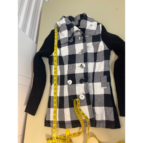 JJ Basics Black and White Checkered Button Up Jacket Size Small - Picture 5 of 7